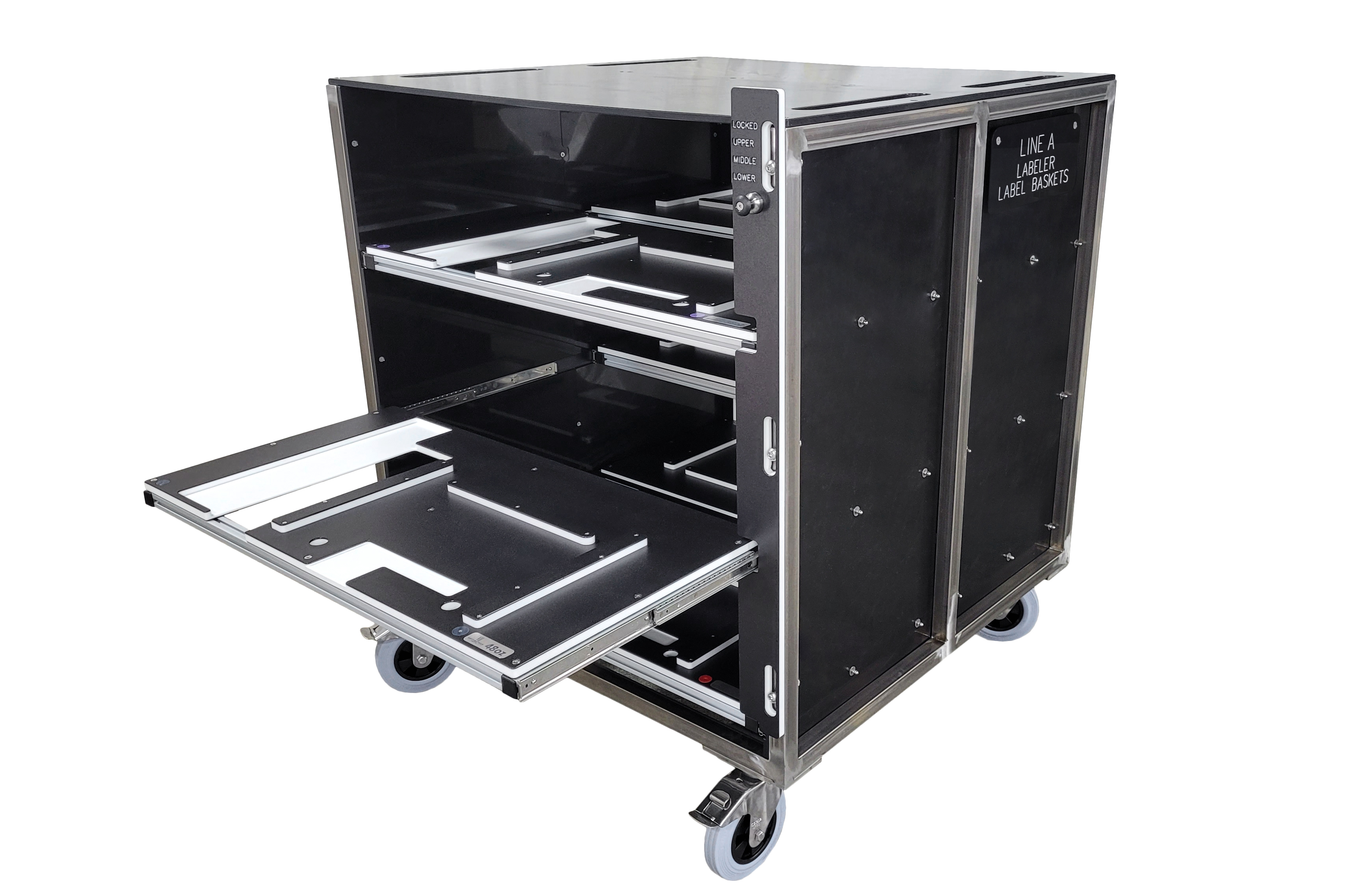 Labeller Change Parts Cart with Sliding Shelves