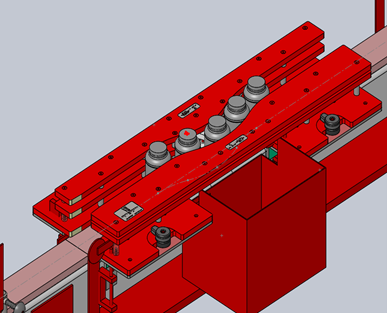 Red CAD drawing of downed bottle reject system solution by septimatech