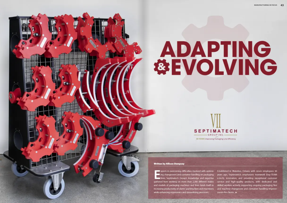 snippet of manufacturing in Focus Article featuring septimatech Easy Changeover cart. 